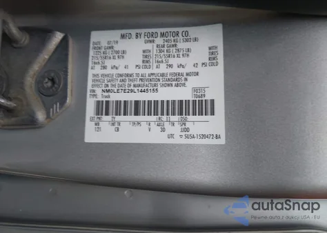 2020 Ford Transit Connect Xl Cargo Van z USA, uszkodzony, nr VIN NM0LE7E29L1445155